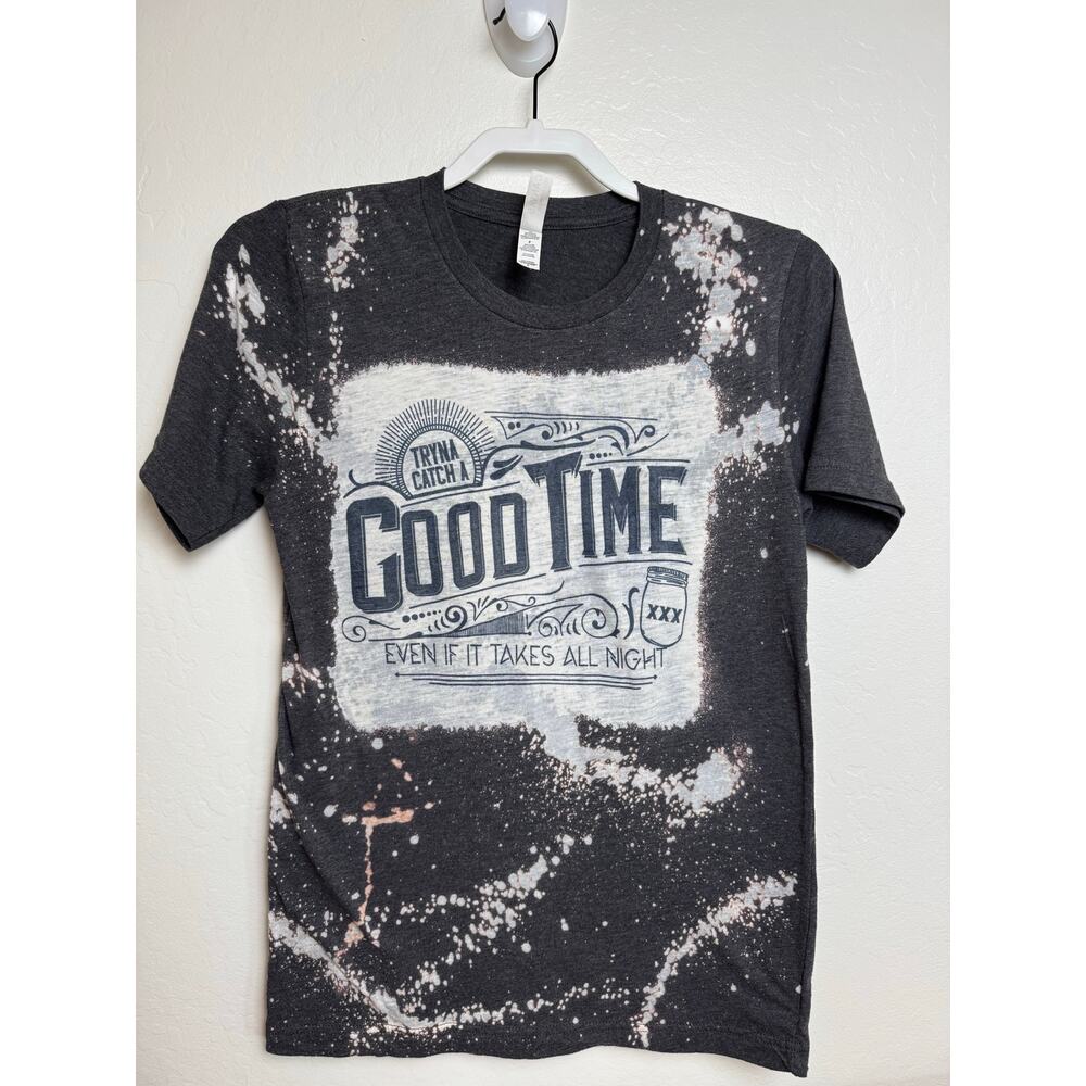 Bella Canvas Size Small Black Gray  T Shirt Tryna Catch A Good Time Even If